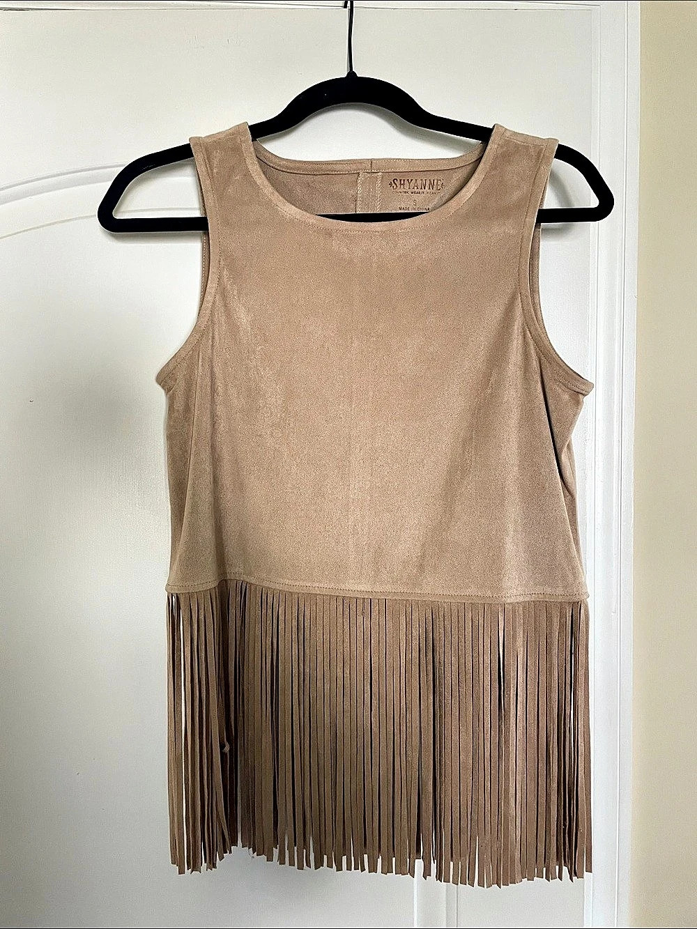 SHYANNE Women'Small Faux Suede Fringe Tank Top Brown Small